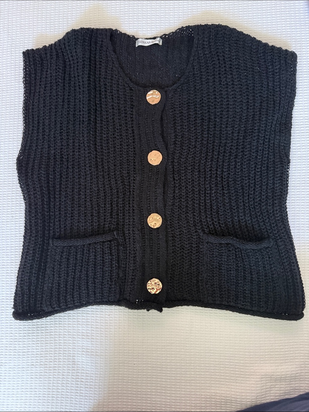 Zenana Outfitters Black Knit Button-Front Cardigan Vest